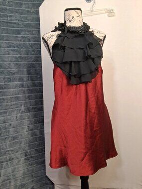 BISOU BISOU Red and black satin strapless backless evening dress